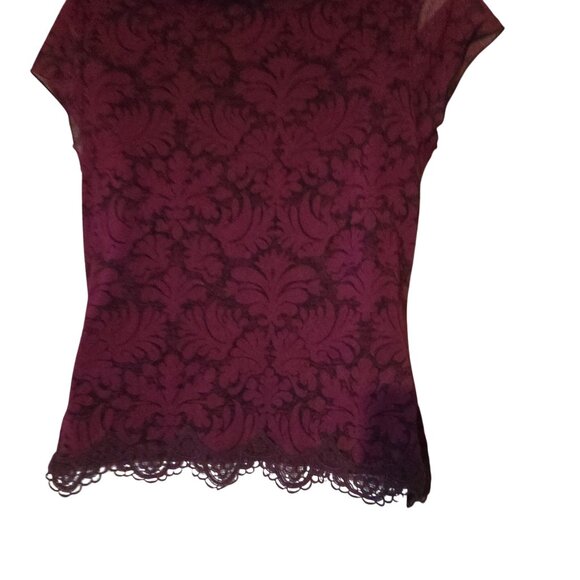 Babydoll Petite Burgundy Y2K Whimpsygoth Grunge Lace Overlay Cap Sleeve Top - PM - Picture 9 of 9